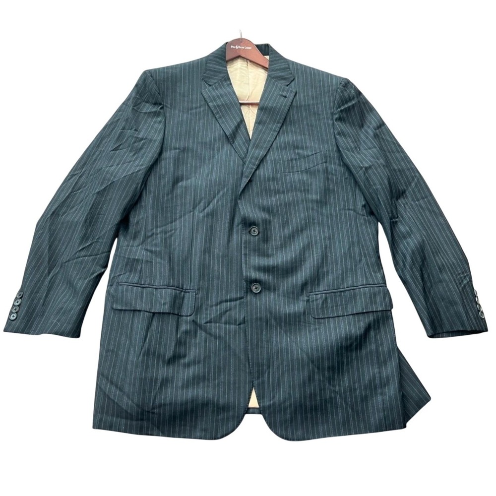 Isaia Napoli Gianluca Stewart A Pinstripe Wool Blazer Gray Blue 56L IT 46L US